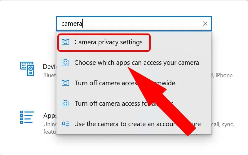 Chọn Camera Privacy settings 