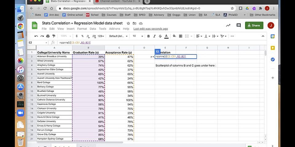 Correlation coefficient Google Sheets